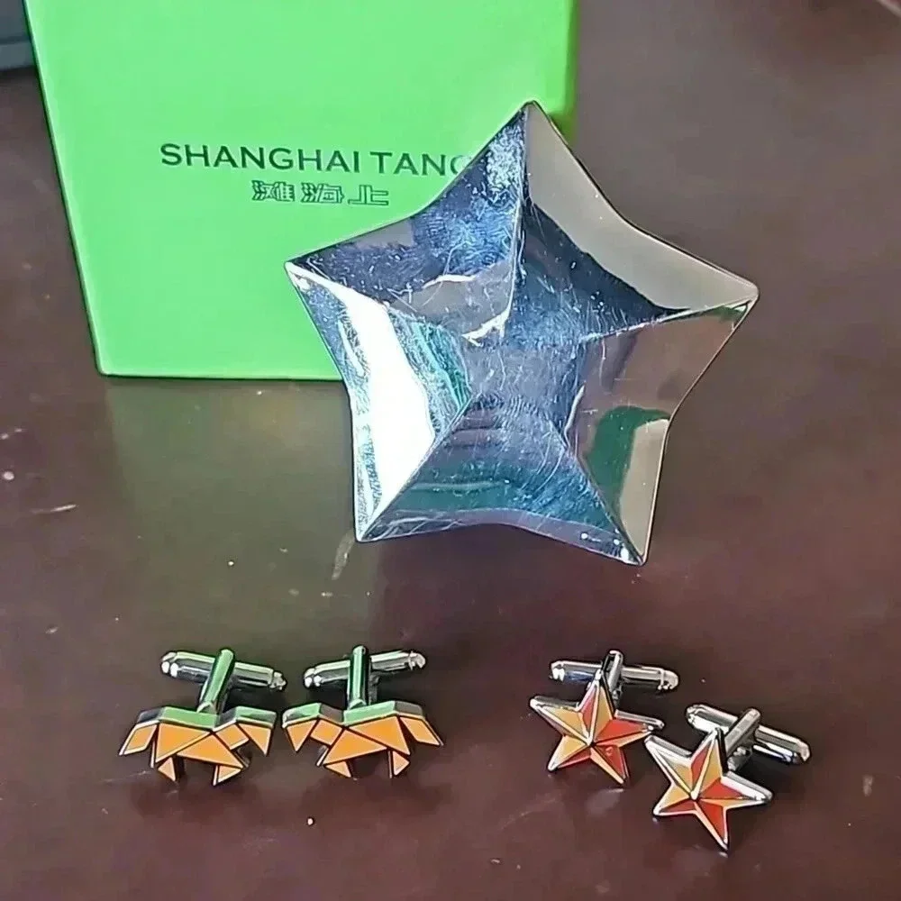 2 Sets of Shanghai Tang Cufflinks: Origami Horse and Red/Orange Stars